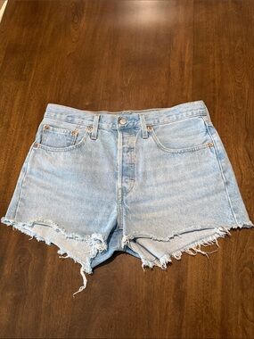 Levi's 501 Light Blue Distressed High-Rise Denim Shorts 30